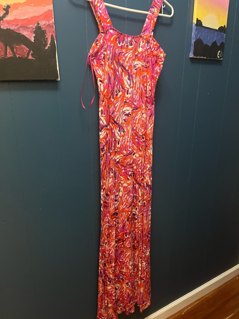 new directions Pink and Orange Marble-Print Maxi Dress